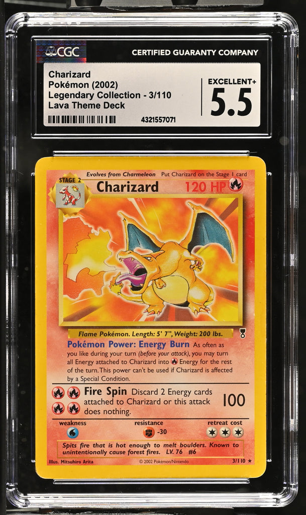 charizard pokemon card 3/110 2002 Pokemon Legendary Collection Charizard 3/110 Non-Holo CGC 5.5