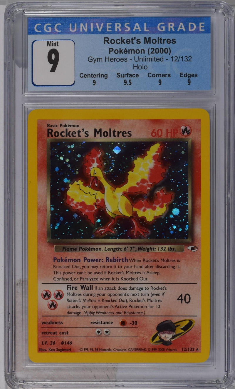 2000 Pokemon Gym Heroes - Unlimited Rocket's Moltres 12/132 Holo CGC 9