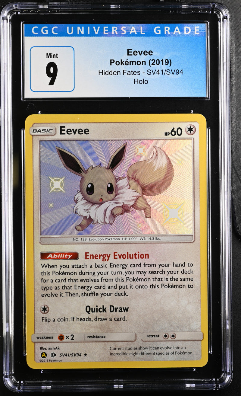 2019 eevee pokemon card 2019 Pokemon Hidden Fates Eevee SV41/SV94 Holo CGC 9