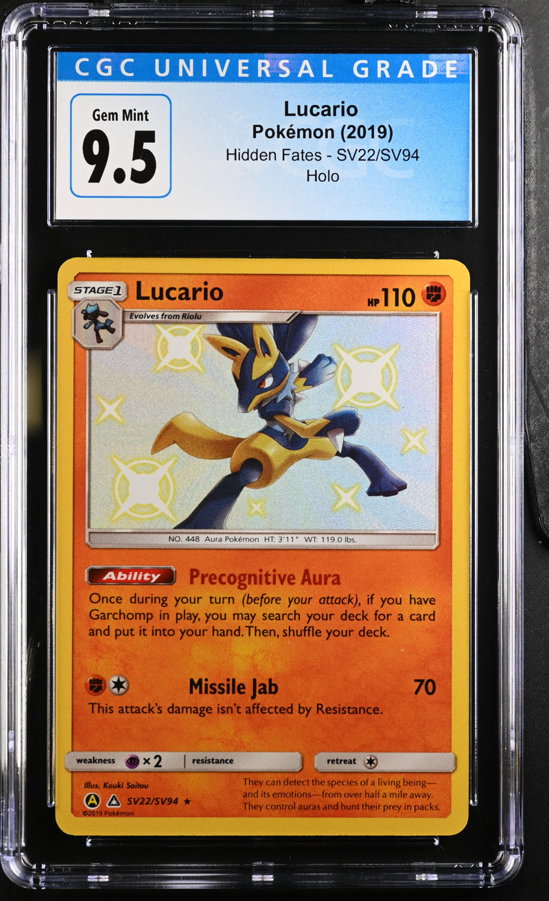 2019 Pokemon Hidden Fates Lucario SV22/SV94 Holo CGC 10