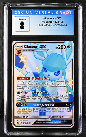2019 Pokemon Hidden Fates Glaceon GX SV55/SV94 CGC 8