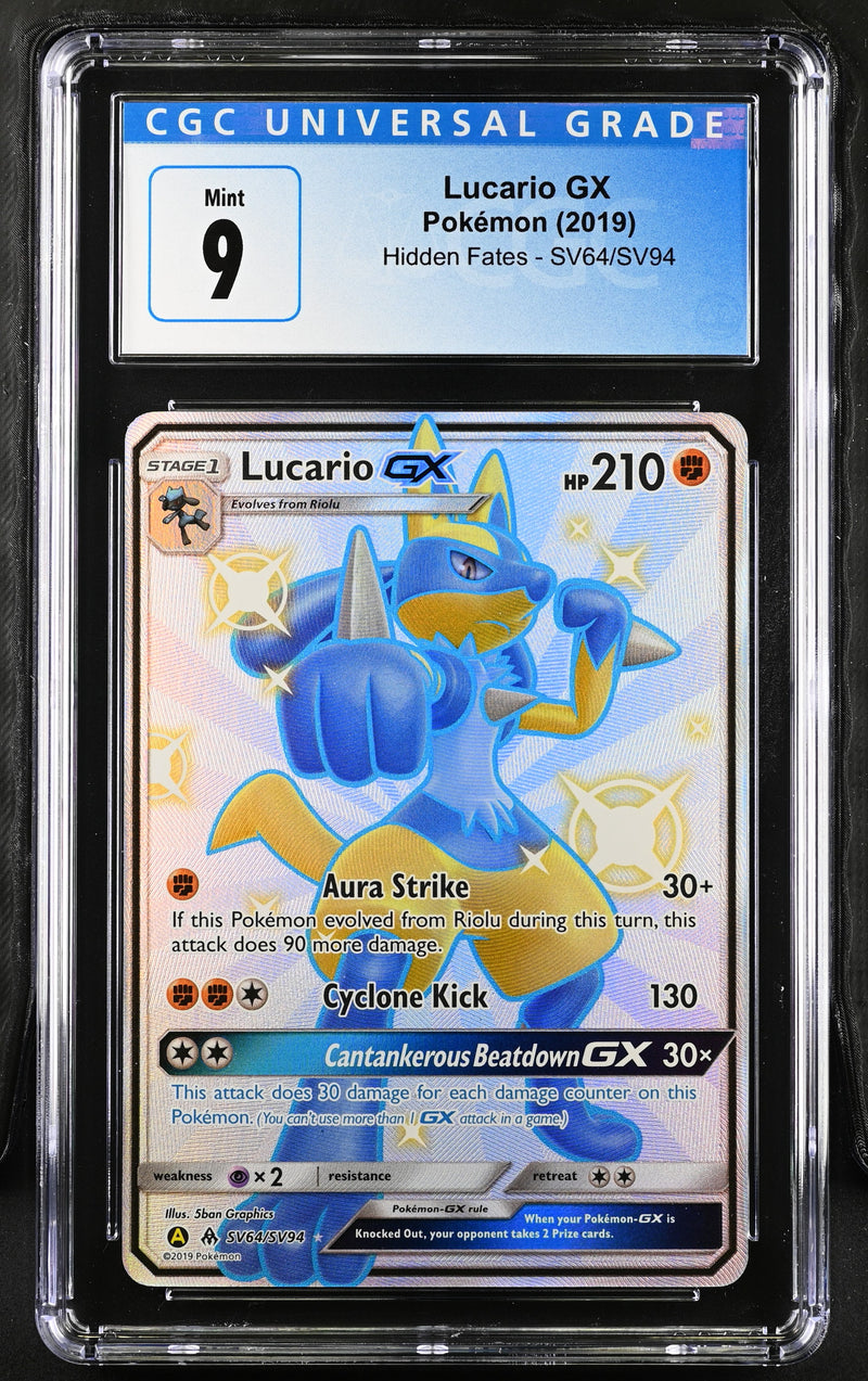 2019 Pokemon Hidden Fates Lucario GX SV64/SV94 CGC 9