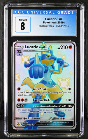 2019 Pokemon Hidden Fates Lucario GX SV64/SV94 CGC 8