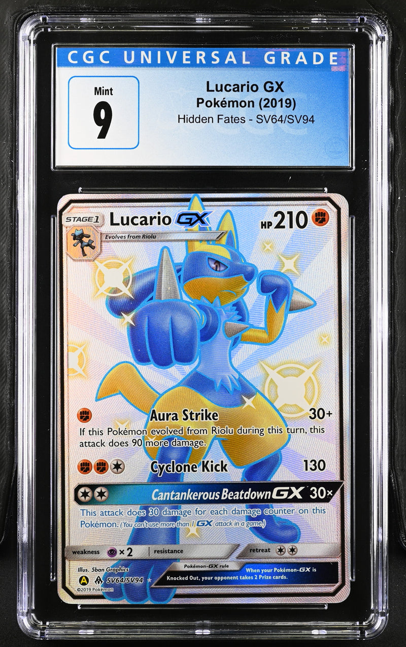 2019 Pokemon Hidden Fates Lucario GX SV64/SV94 CGC 9