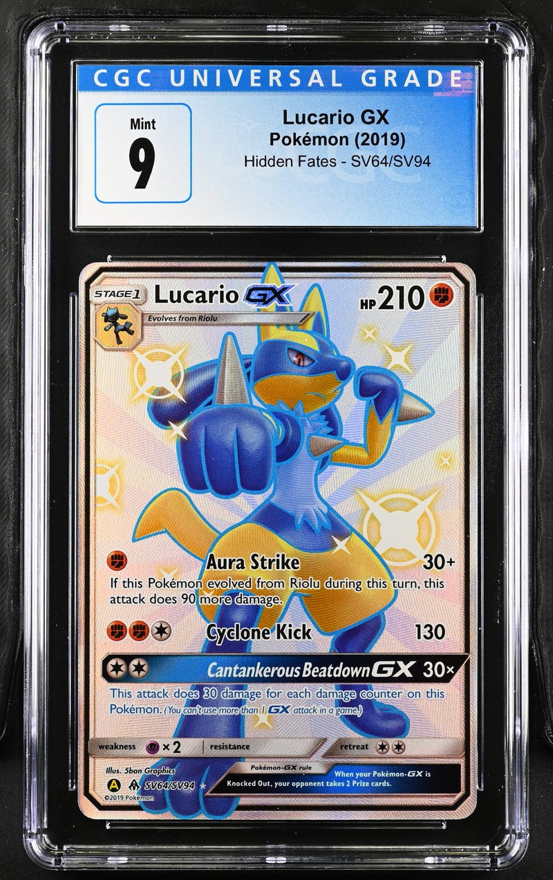 2019 Pokemon Hidden Fates Lucario GX SV64/SV94 CGC 9