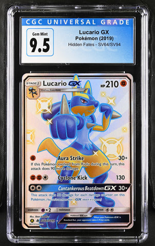 2019 Pokemon Hidden Fates Lucario GX SV64/SV94 CGC 10