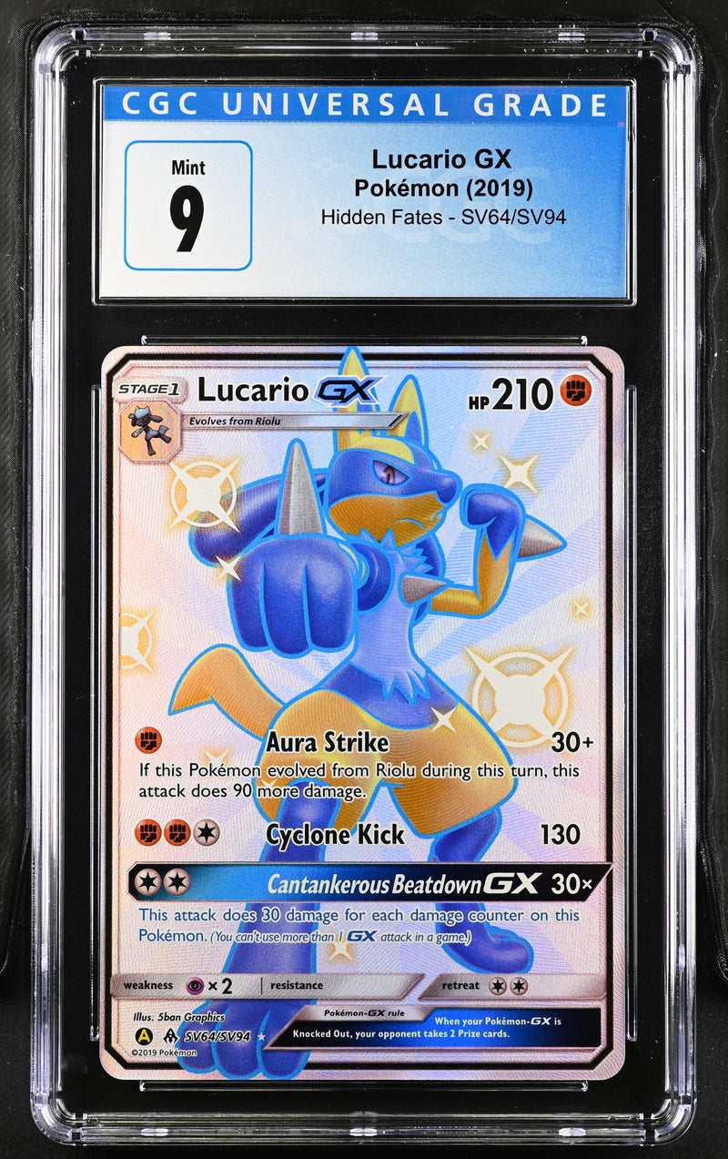 2019 Pokemon Hidden Fates Lucario GX SV64/SV94 CGC 9