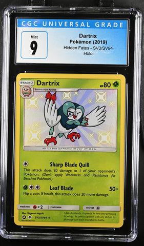 2019 Pokemon Hidden Fates Dartrix SV3/SV94 Holo CGC 9