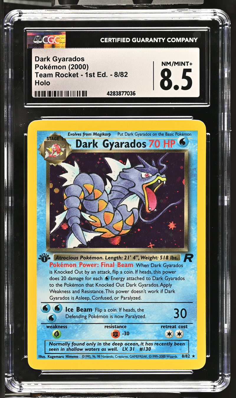 2000 Pokemon Team Rocket - 1st Edition Dark Gyarados 8/82 Holo CGC 8.5