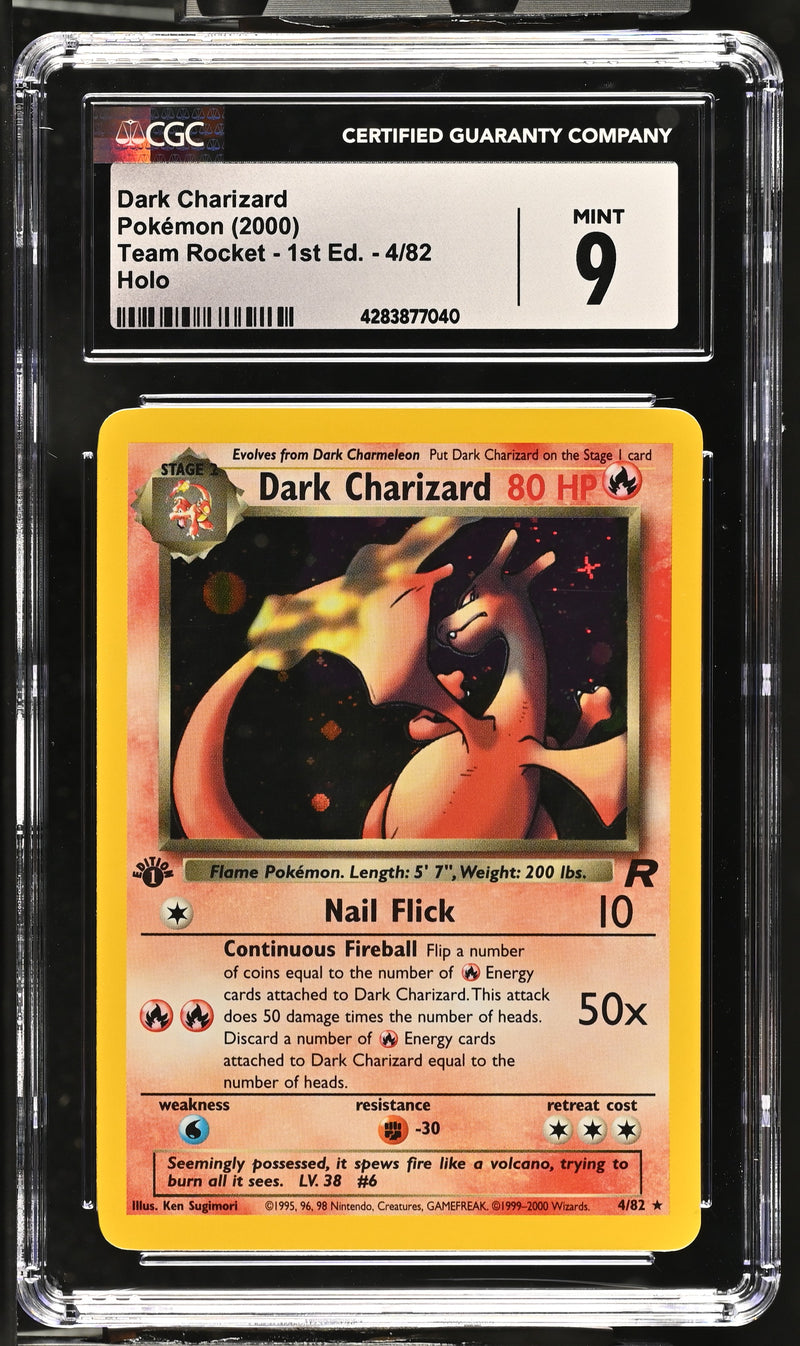 2000 Pokemon Team Rocket - 1st Edition Dark Charizard 4/82 Holo CGC 9