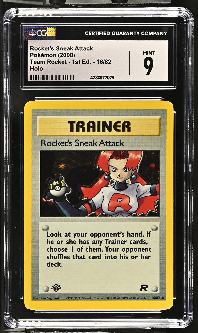 2000 Pokemon Team Rocket - 1st Edition Rocket's Sneak Attack 16/82 Holo CGC 9