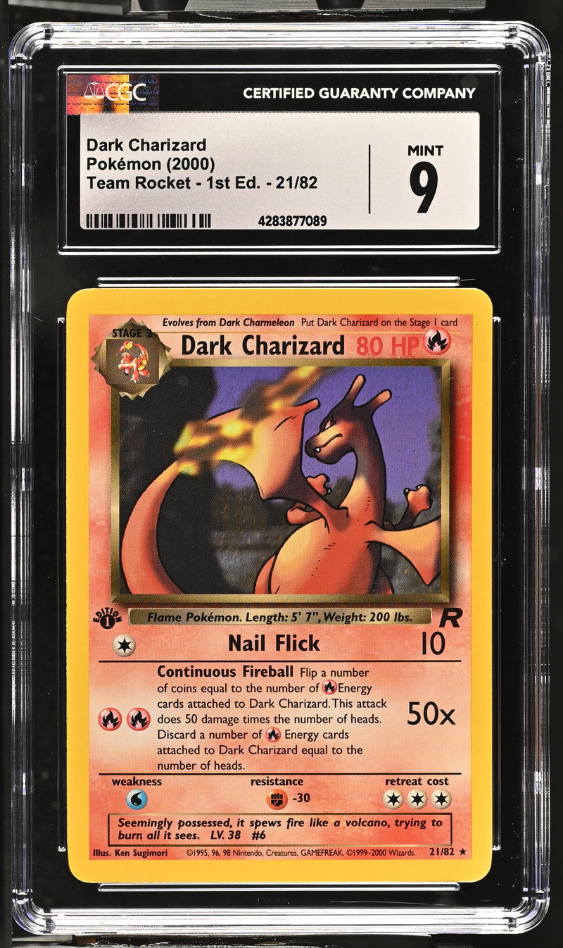 2000 Pokemon Team Rocket - 1st Edition Dark Charizard 21/82 CGC 9