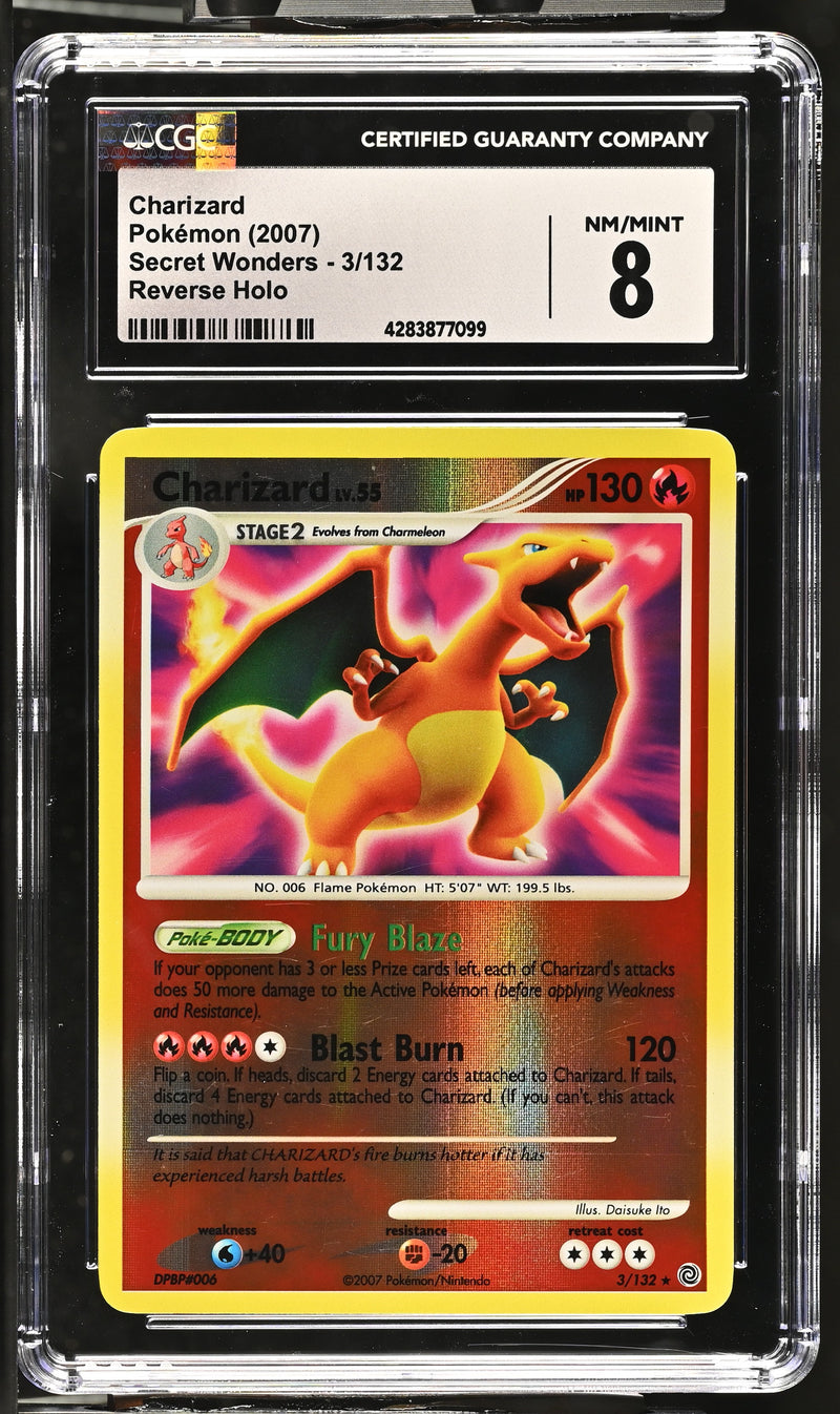 2007 Pokemon Secret Wonders Charizard 3/132 Reverse Holo CGC 8