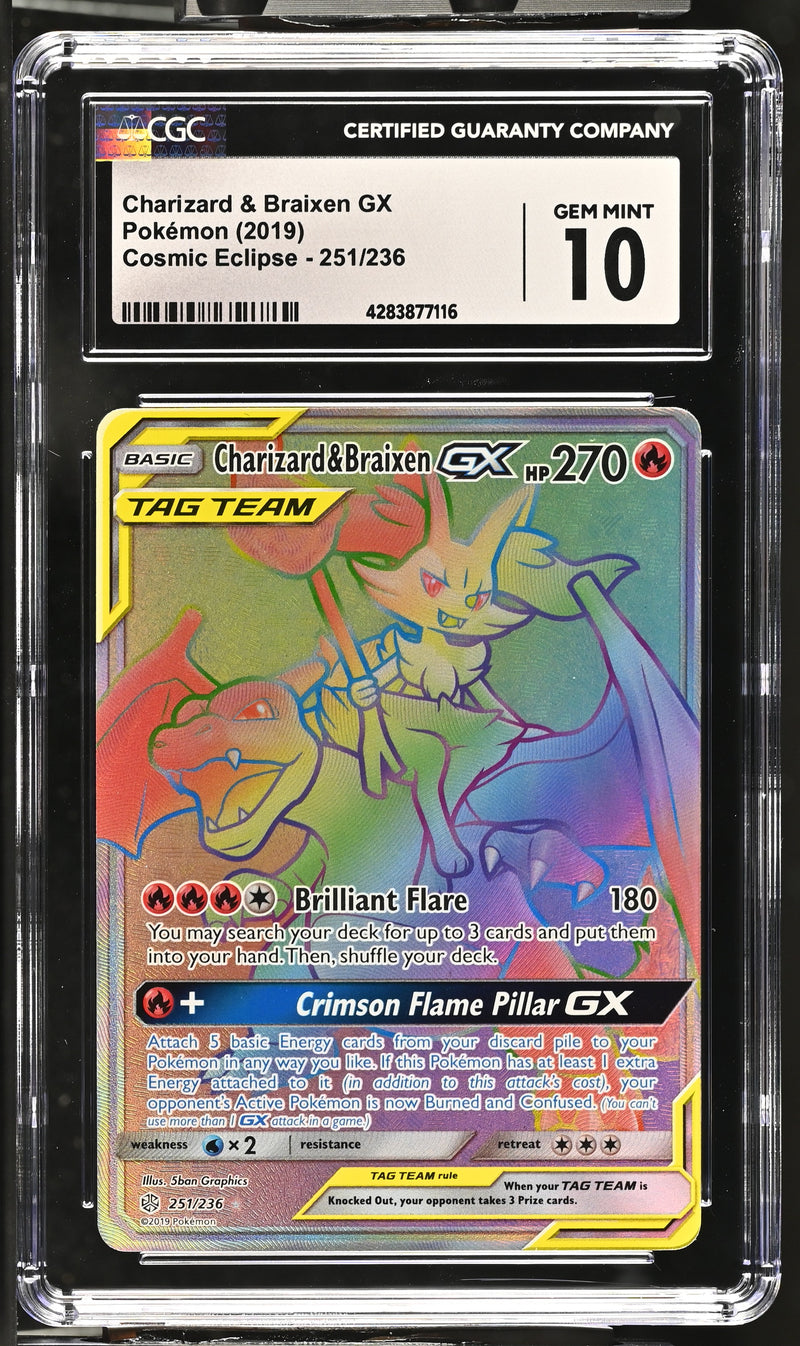 2019 Pokemon Cosmic Eclipse Charizard & Braixen GX 251/236 CGC 10