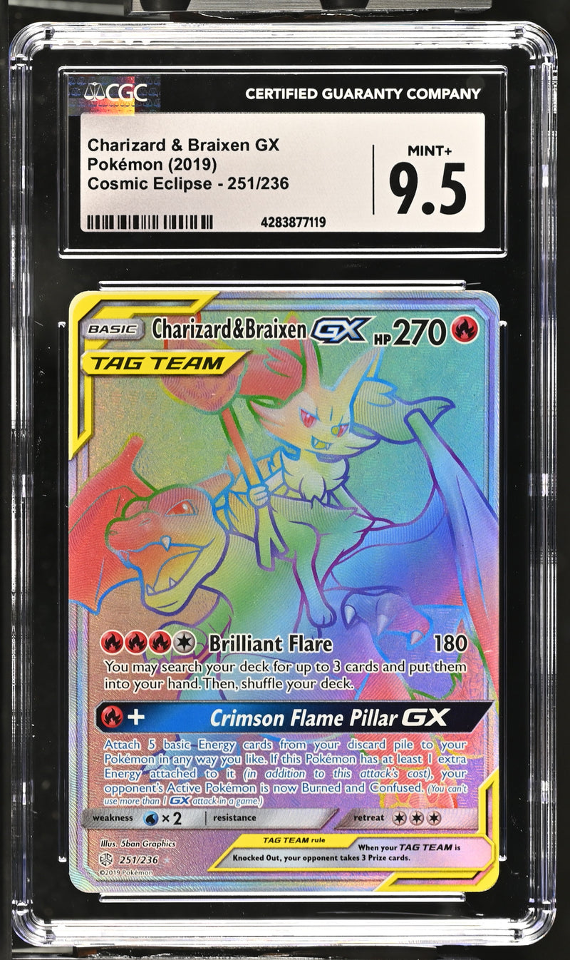 2019 Pokemon Cosmic Eclipse Charizard & Braixen GX 251/236 CGC 9.5