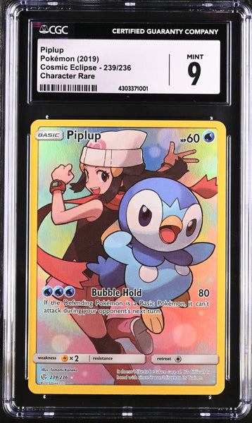 rare piplup card 2019 Pokemon Cosmic Eclipse 239/236 Character CGC 9 Stamp:Circle:(2) Knights Preserved in a protective M Charizard EX #69