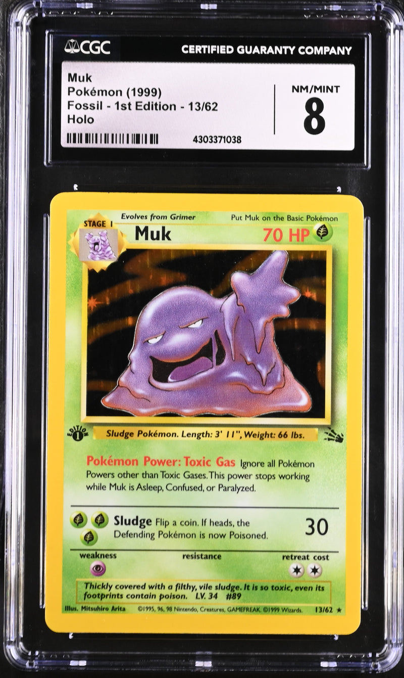 1999 Pokémon Fossil - 1st Edition Muk 13/62 Holo CGC 8