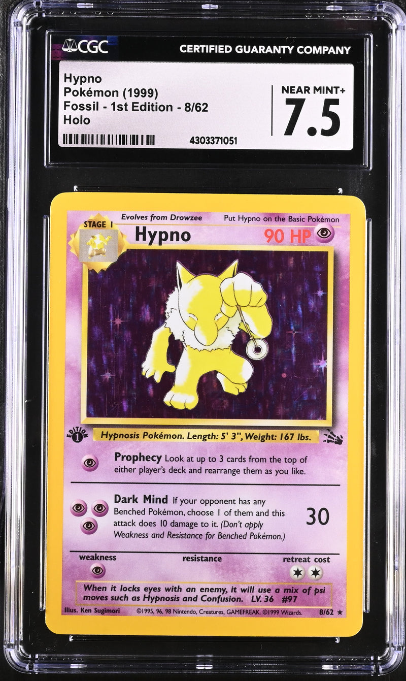 1999 Pokémon Fossil - 1st Edition Hypno 8/62 Holo CGC 7.5