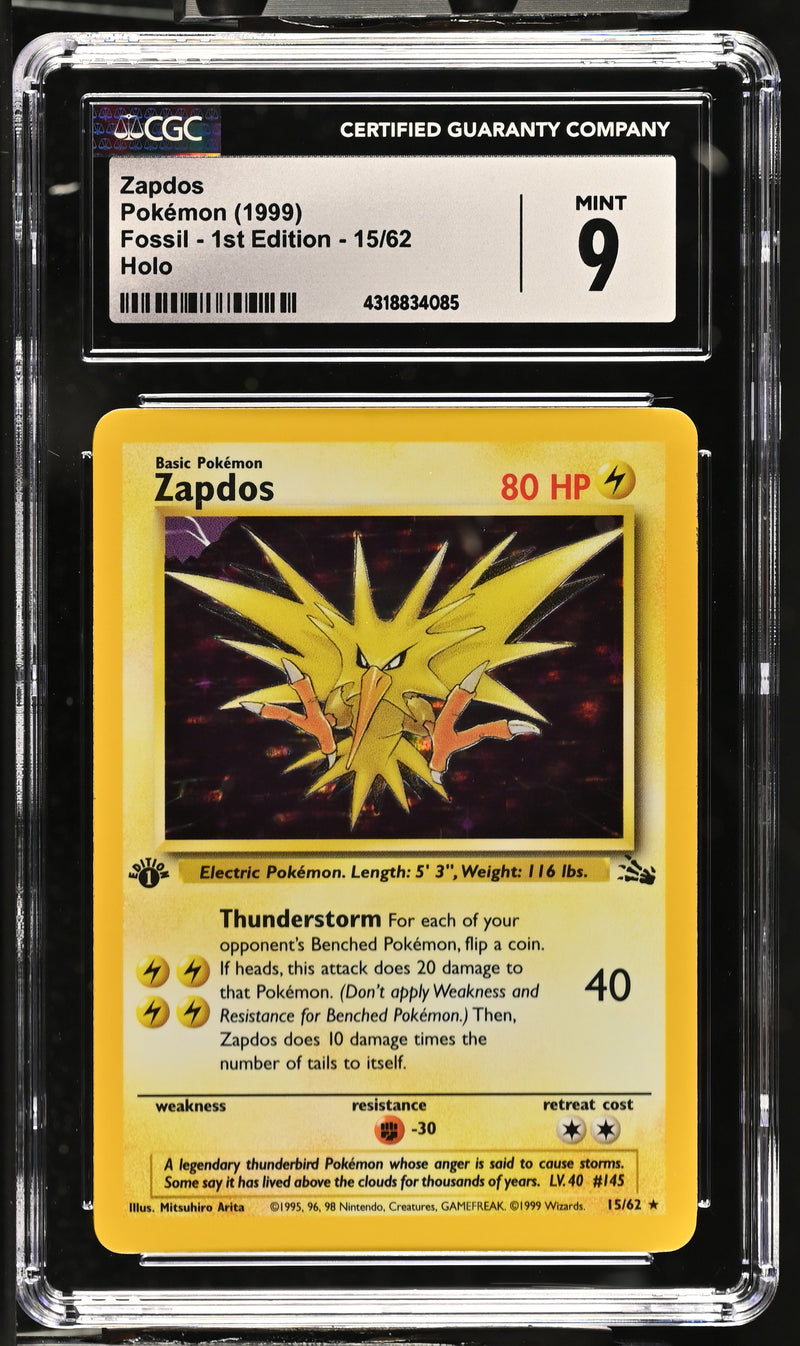 1999 Pokémon Fossil - 1st Edition Zapdos 30/62 CGC 9