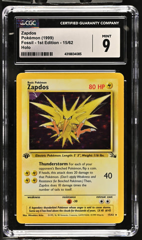 1999 Pokémon Fossil - 1st Edition Zapdos 30/62 CGC 9
