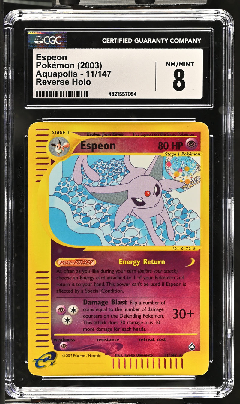 pokemon aquapolis cards 2003 Pokemon Aquapolis Espeon 11/147 Reverse Holo CGC 8