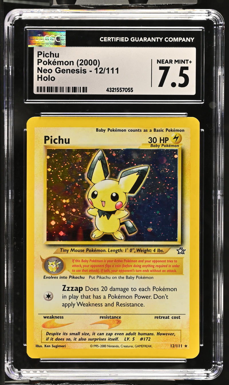 2000 Pokemon Neo Genesis - Unlimited Pichu 12/111 Holo CGC 7.5