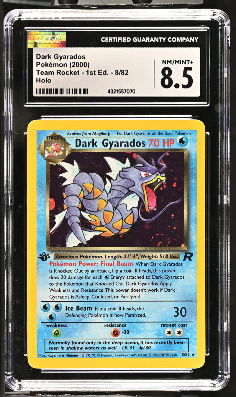 2000 Pokemon Team Rocket - 1st Edition Dark Gyarados 8/82 Holo CGC 8.5