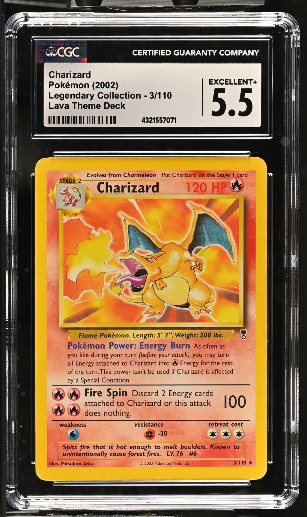 pokemon 2002 cards 2002 Pokemon Legendary Collection Charizard 3/110 Non-Holo CGC 5.5