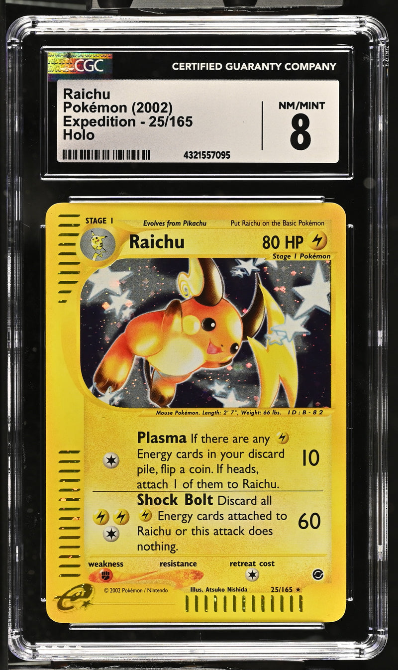 2002 Pokemon Expedition Raichu 25/165 Holo CGC 8